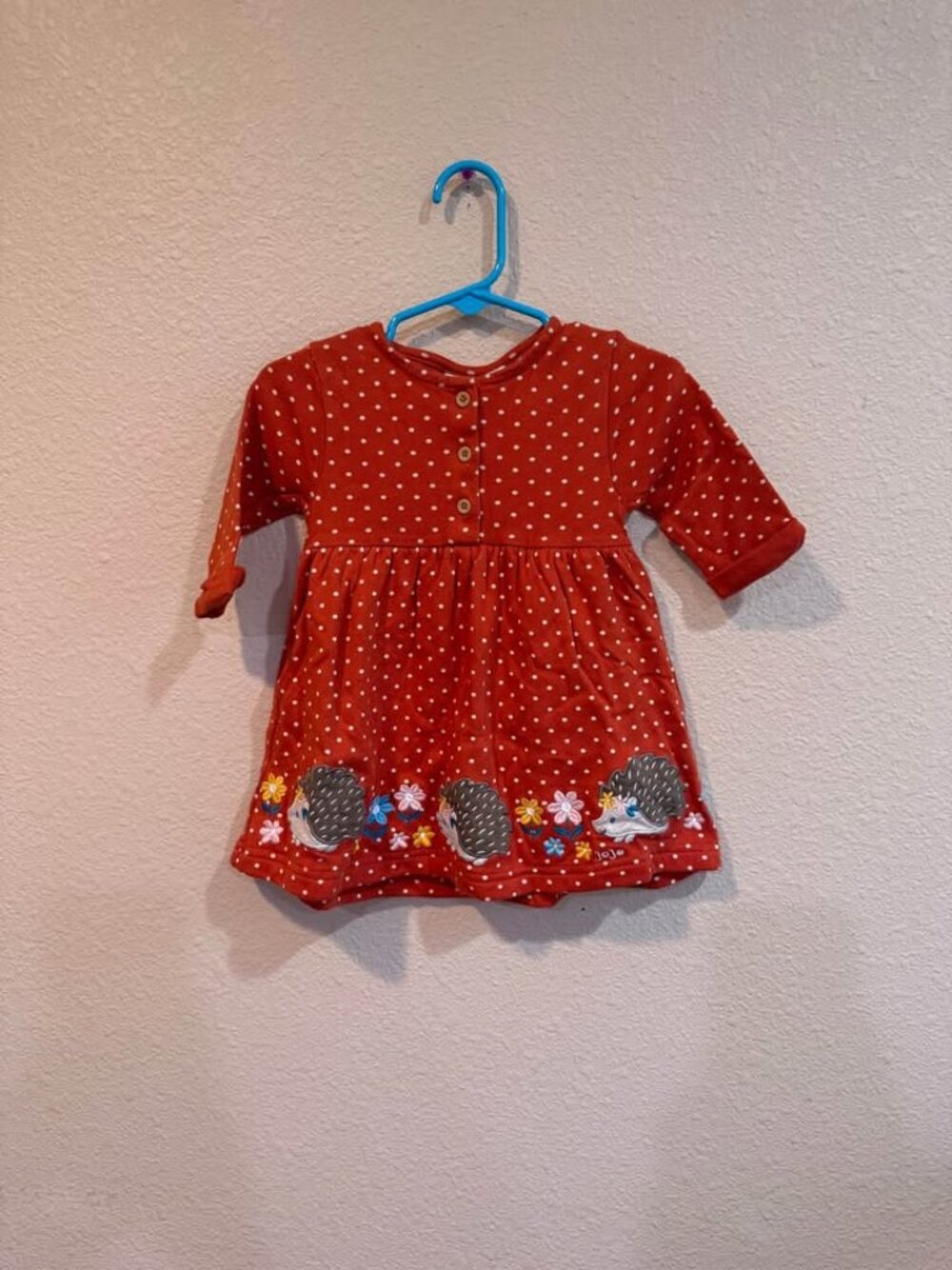 JoJo Maman Bébé Red Polka Dot Hedgehog Dress 6-12m